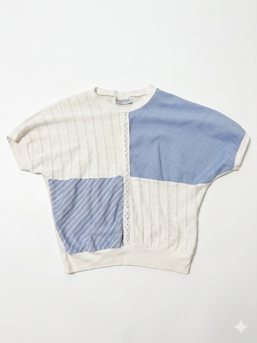 RARE VINTAGE Land'n Sea Sportswear Top - Blue Jersey & White Lace